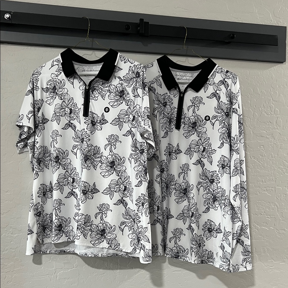 Coolibar Black and White Floral Women's Polo and Jacket, sold as a set.
